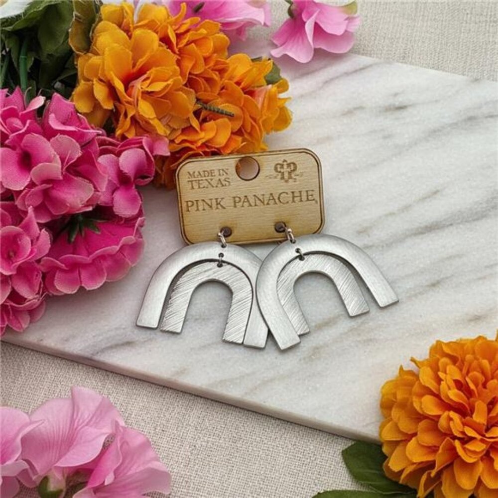 Pink Panache Silver Tone Double Arch Dangle Earrings Geometric 1.75 in Hook